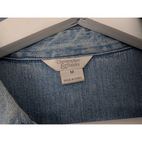 Vintage Y2K Christopher & Banks Chambray Kitty Cat Women's Medium Button Up - Picture 2 of 10